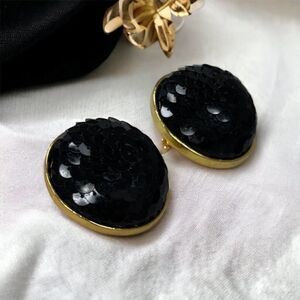 Vintage Poogi Paris Black Sequin Gold Statement Clip Earrings